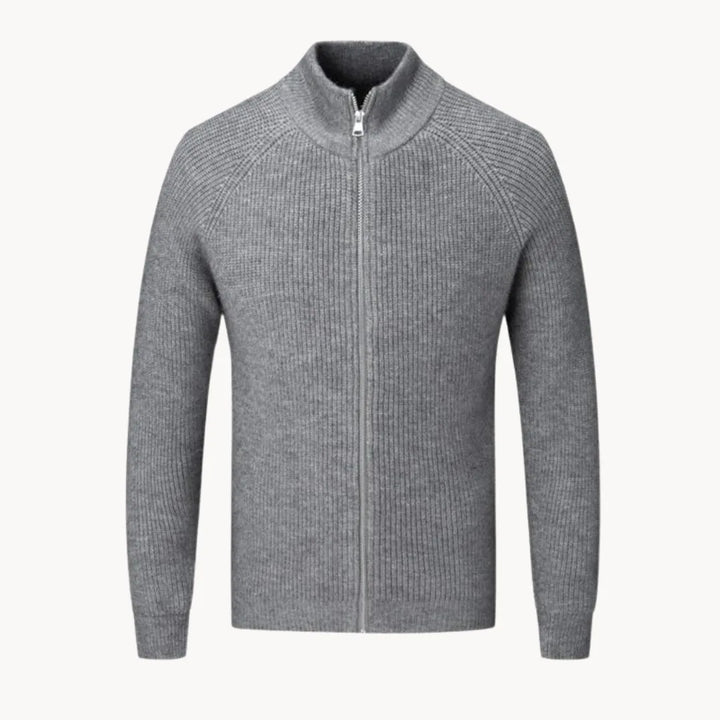Hoogwaardig heren ritsvest van zachte cashmere, met opstaande kraag, ideaal voor sportief/casual.