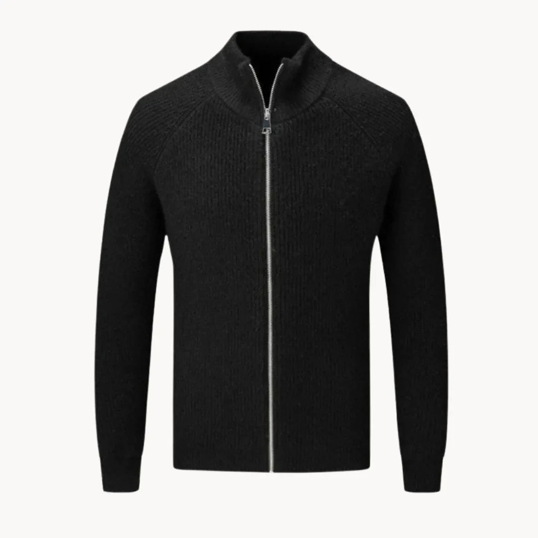 Heren bovenkleding: comfortabel cashmere ritsvest met opstaande kraag voor koudere seizoenen.