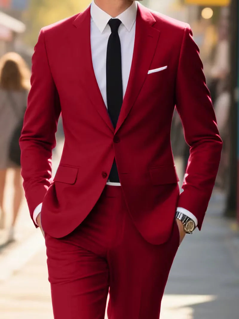 Hoogwaardige slimfit herenblazer, dubbelrij knopen, van duurzame stof voor een elegante uitstraling.