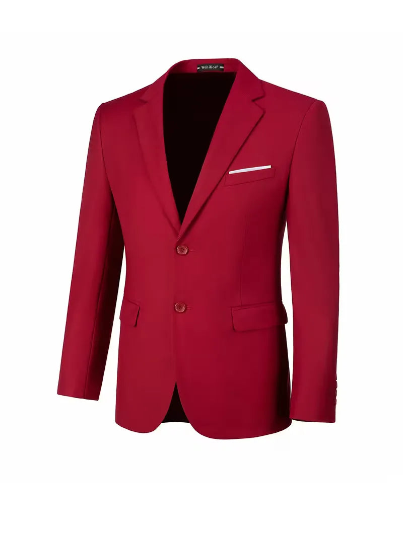 Zijaanzicht van de slimfit herenblazer met dubbelrij knopen, toont elegante pasvorm en modern design.