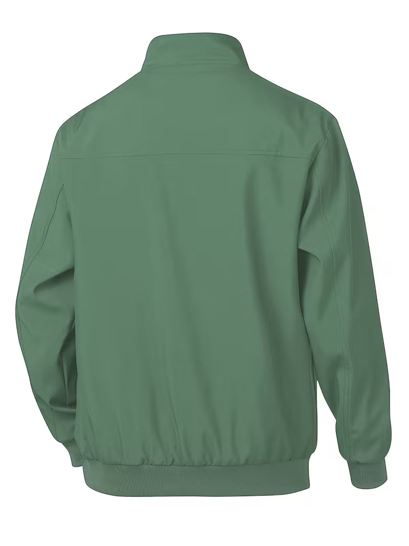 Stijlvol donkerblauw herenjack, type bomber met opstaande kraag, voor modebewuste man.