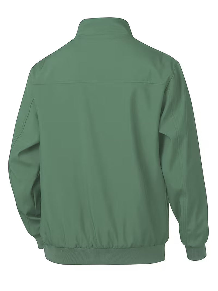 Stijlvol donkerblauw herenjack, type bomber met opstaande kraag, voor modebewuste man.