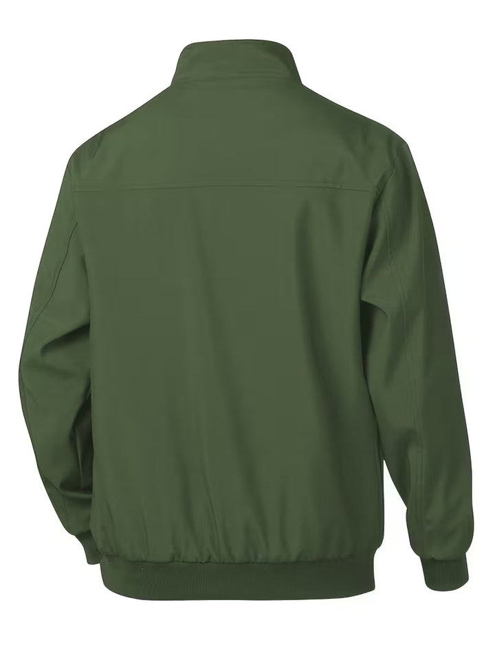 Donkerblauw heren bomberjack, met opstaande kraag, ritssluiting en trendy mode.