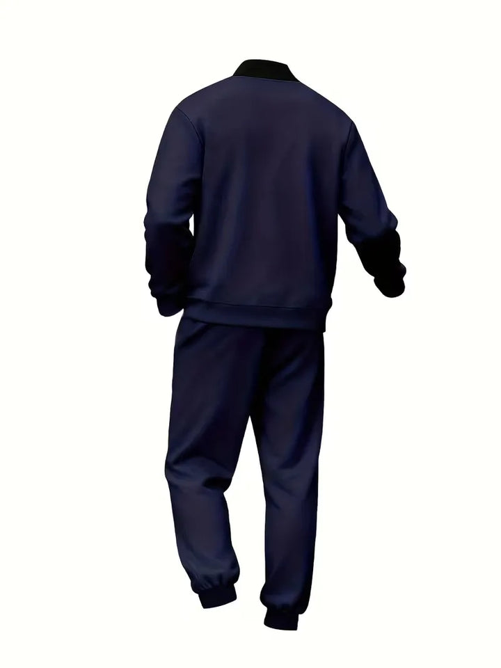 Heren sportieve casual set, ritsjas en comfortabele joggerbroek.