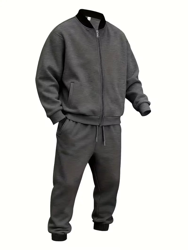 Casual polyester heren set, ademende jas en comfortabele broek.