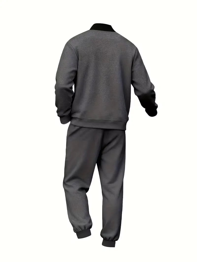 Heren vrijetijdskleding: jas met rits en comfortabele jogger, perfect voor herfst.