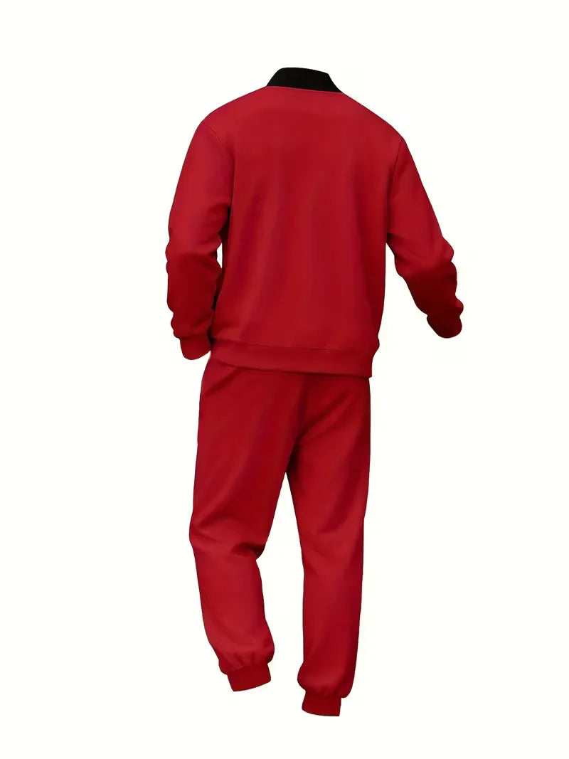 Sportieve heren casual outfit: ritsjas en comfortabele jogger.