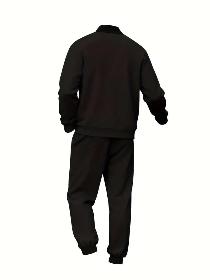 Comfortabele heren loungewear set voor najaar, jas met rits & zachte broek.