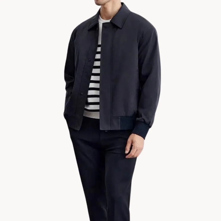Rechte snit heren casual jas met knopen en elastische boord; comfortabele bovenkleding.