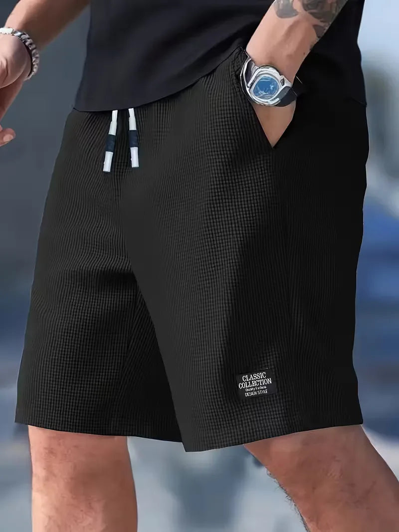 Grijze heren casual shorts met trekkoord taille en zakken; perfect voor relaxen.
