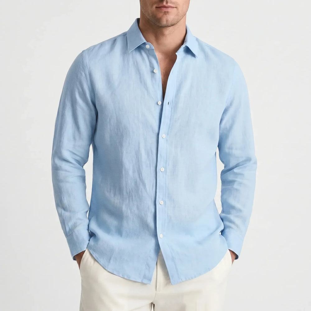 Comfortabel heren casual overhemd met knopen, effen. Losvallende kleding met lange mouwen voor mannen.