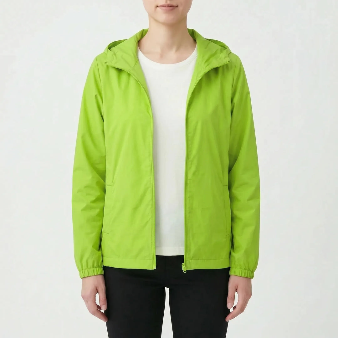Dames windjack met capuchon, een windbreker die beschermt tegen wind. Veelzijdig en trendy.