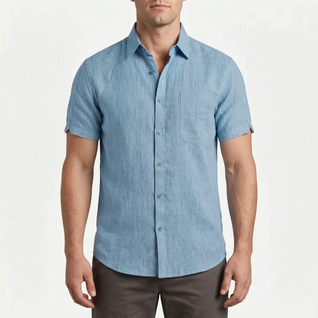 Modern casual herenoverhemd met korte mouwen voor een frisse, stijlvolle zomerlook. Veelzijdige herenmode.