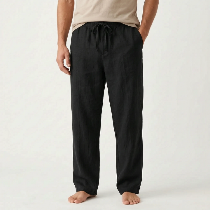 Effen casual herenbroek met rechte pijpen, ademend materiaal, perfecte zomerstijl.