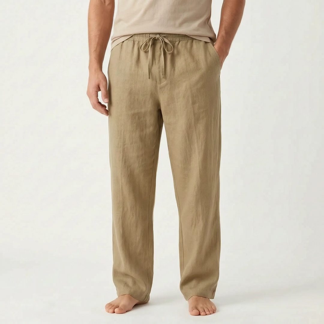 Zomerse herenbroek, casual model met rechte pijpen, ademend en comfortabel.