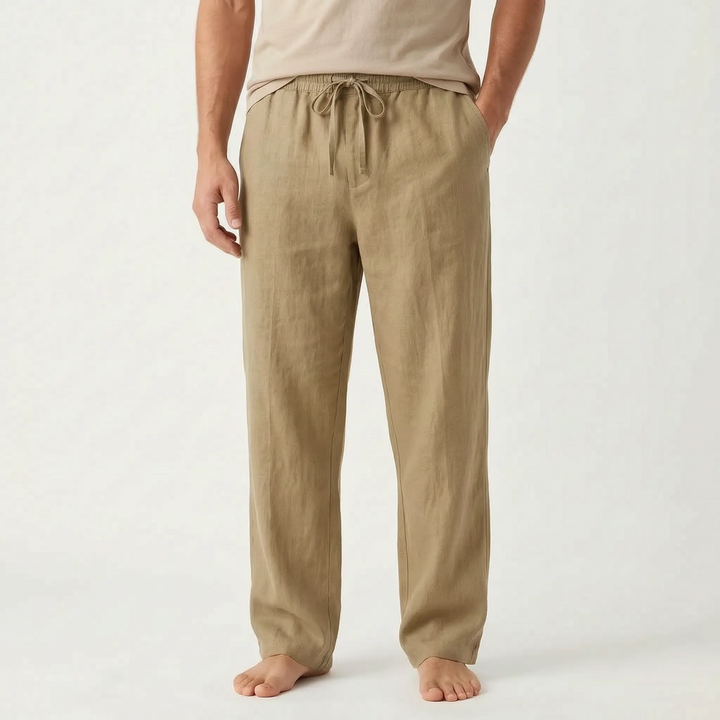 Zomerse herenbroek, casual model met rechte pijpen, ademend en comfortabel.