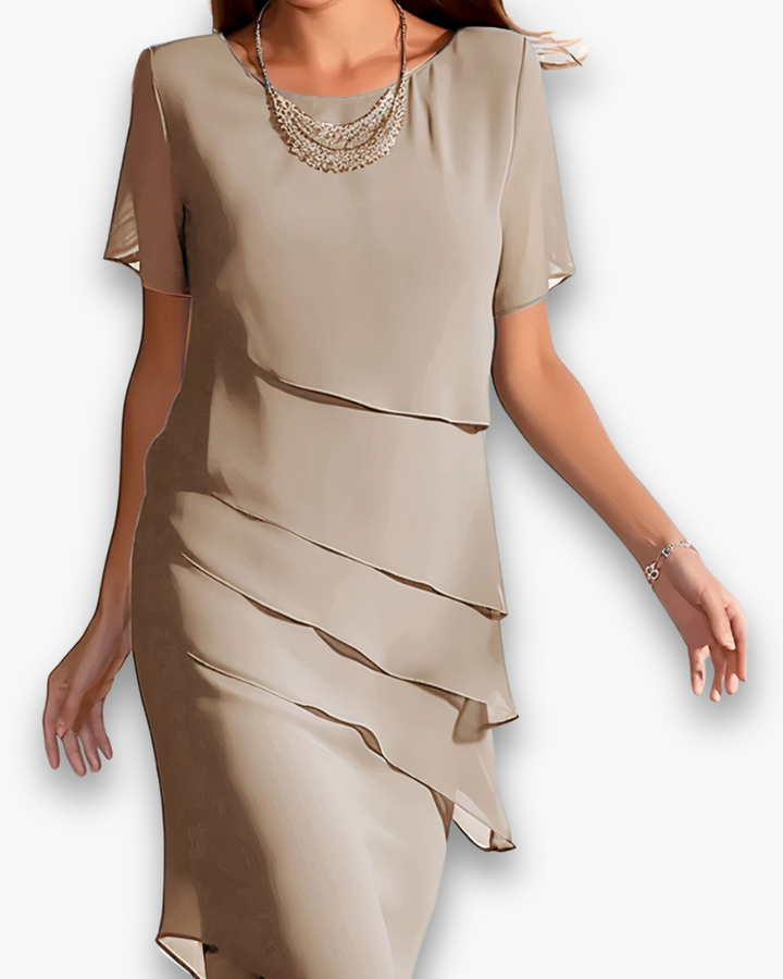Stijlvolle dames elegante midi jurk, gelaagd ontwerp voor een feestelijke of avondlook; comfortabel en modieus.