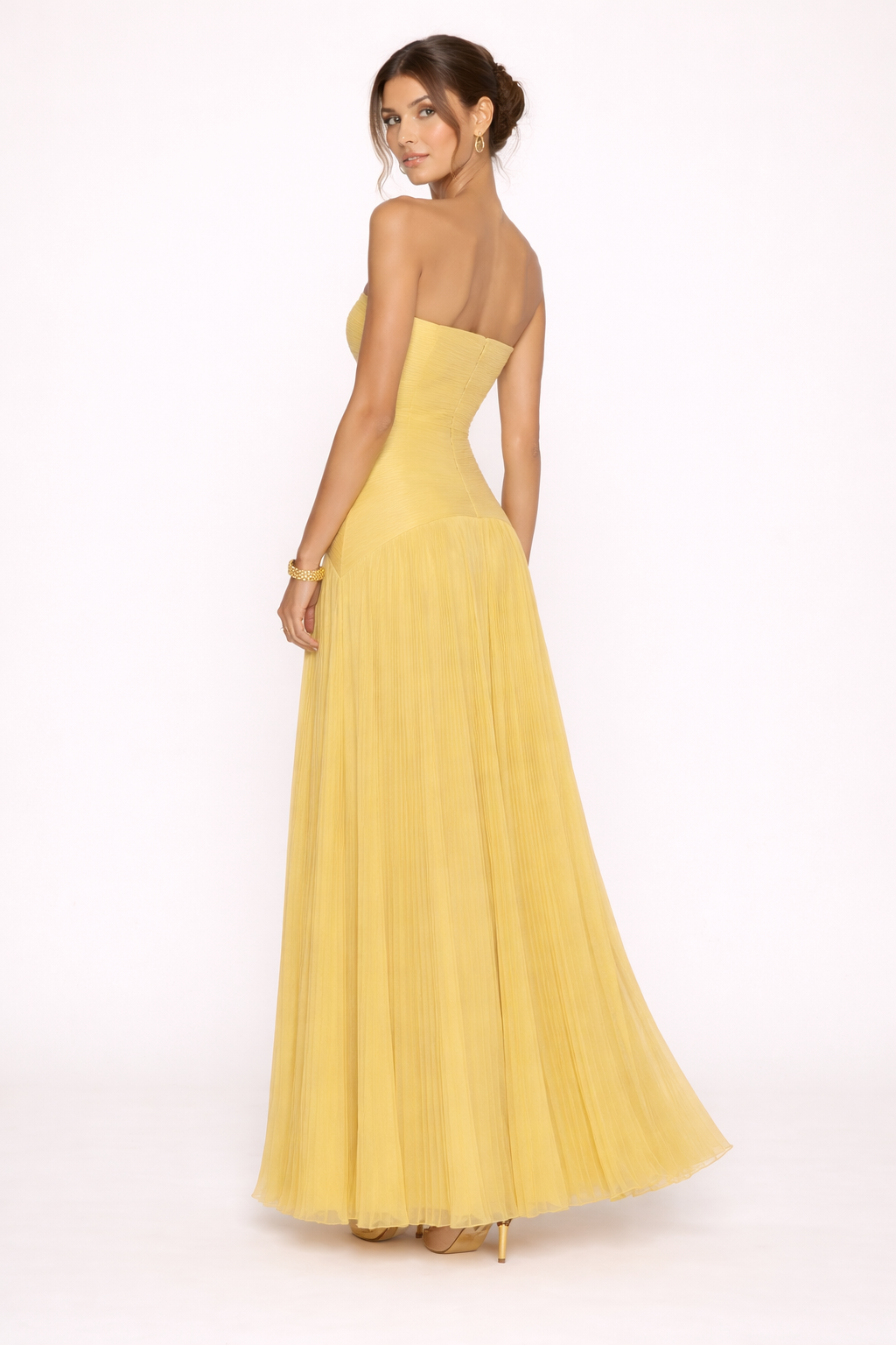 Trendy geplooide strapless maxi zomerjurk voor dames, perfect voor een modieuze en comfortabele look.