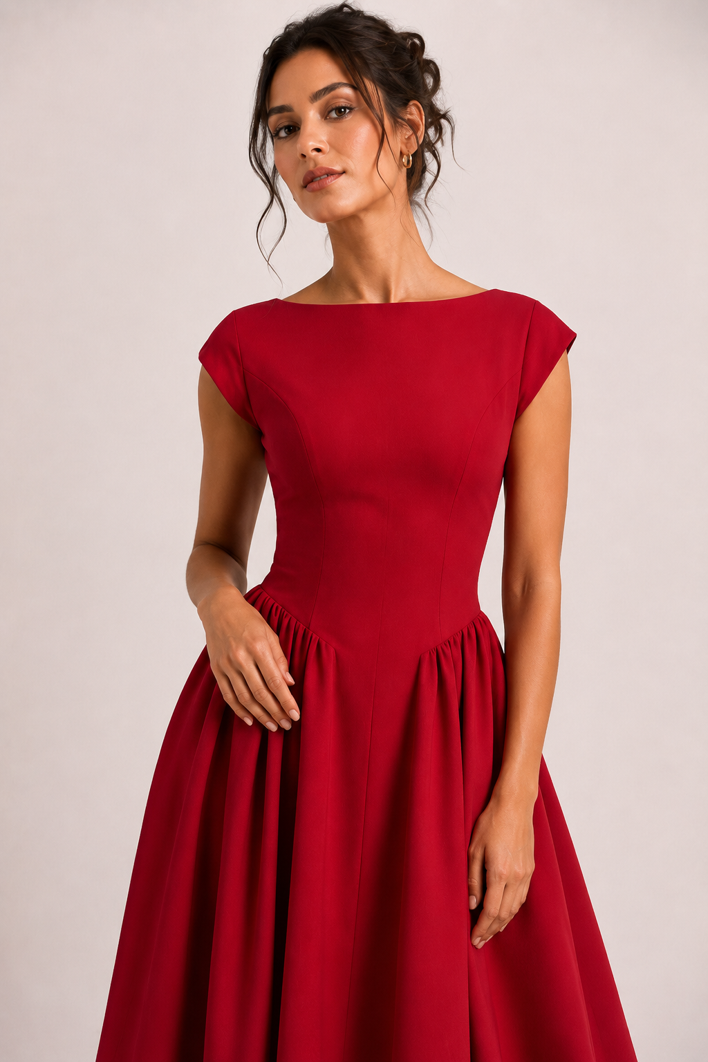 Feestelijke dames midijurk, perfect als bruiloftsgastjurk, elegante cocktailjurk met sierlijke wijde rok.