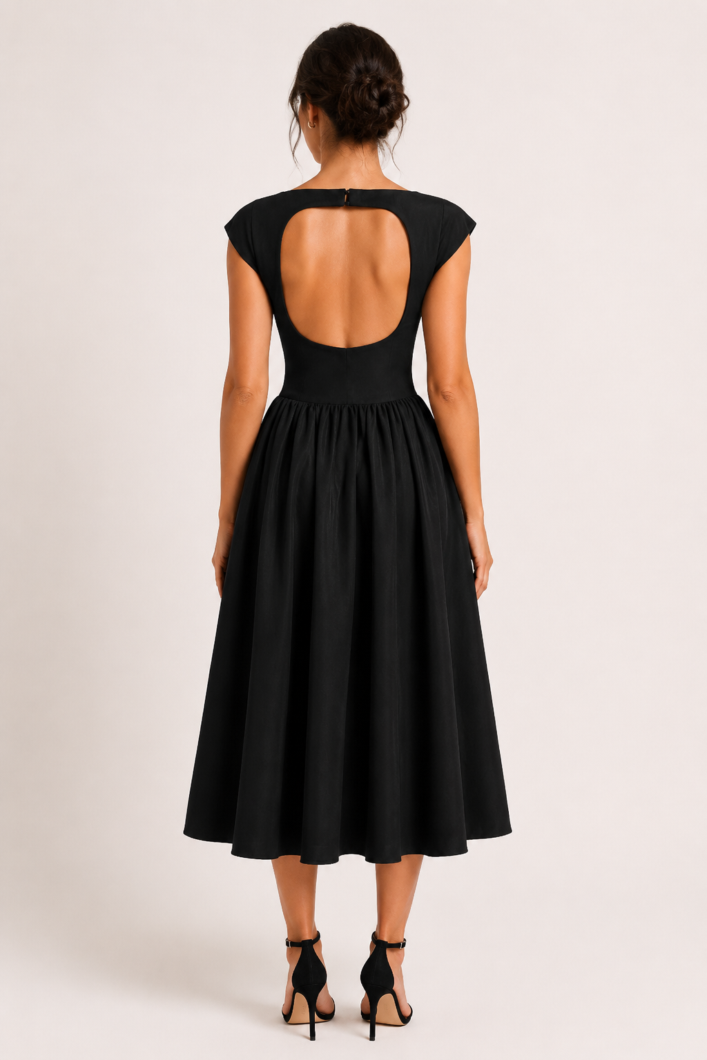 Klassieke elegante dames midijurk met wijde rok, een tijdloze feestjurk voor elke chique gelegenheid.