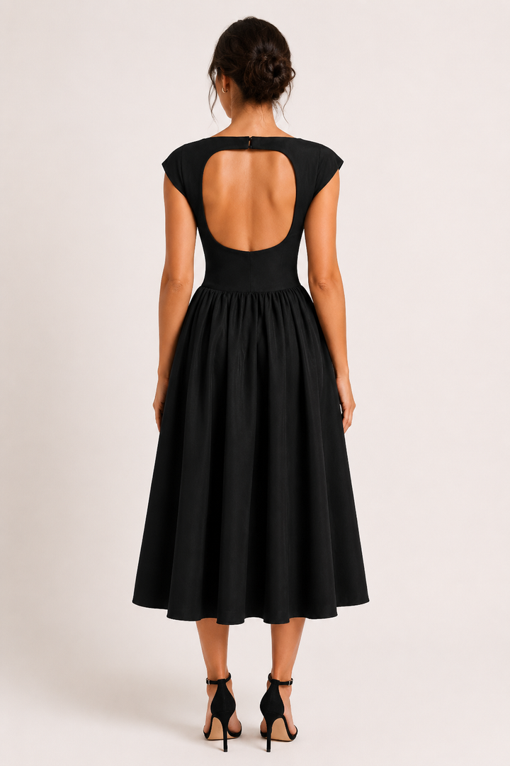 Klassieke elegante dames midijurk met wijde rok, een tijdloze feestjurk voor elke chique gelegenheid.