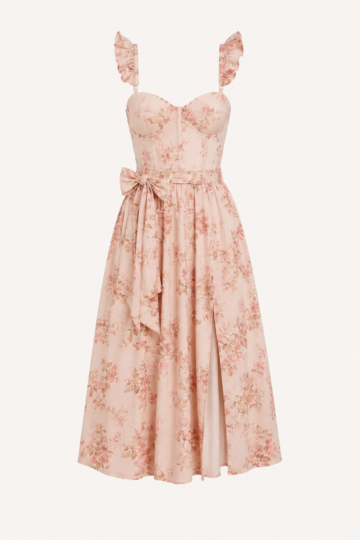 Casual chique dames midi-jurk met prachtige bloemenprint en sexy zijsplit, perfect voor lente- en zomeroutfits.