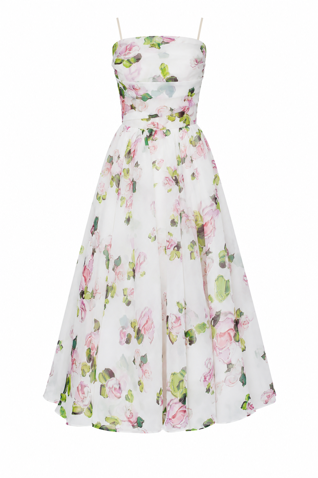 Casual gebloemde dames zomerjurk met dunne spaghettibandjes en flatterende midi-lengte voor lente/zomer.