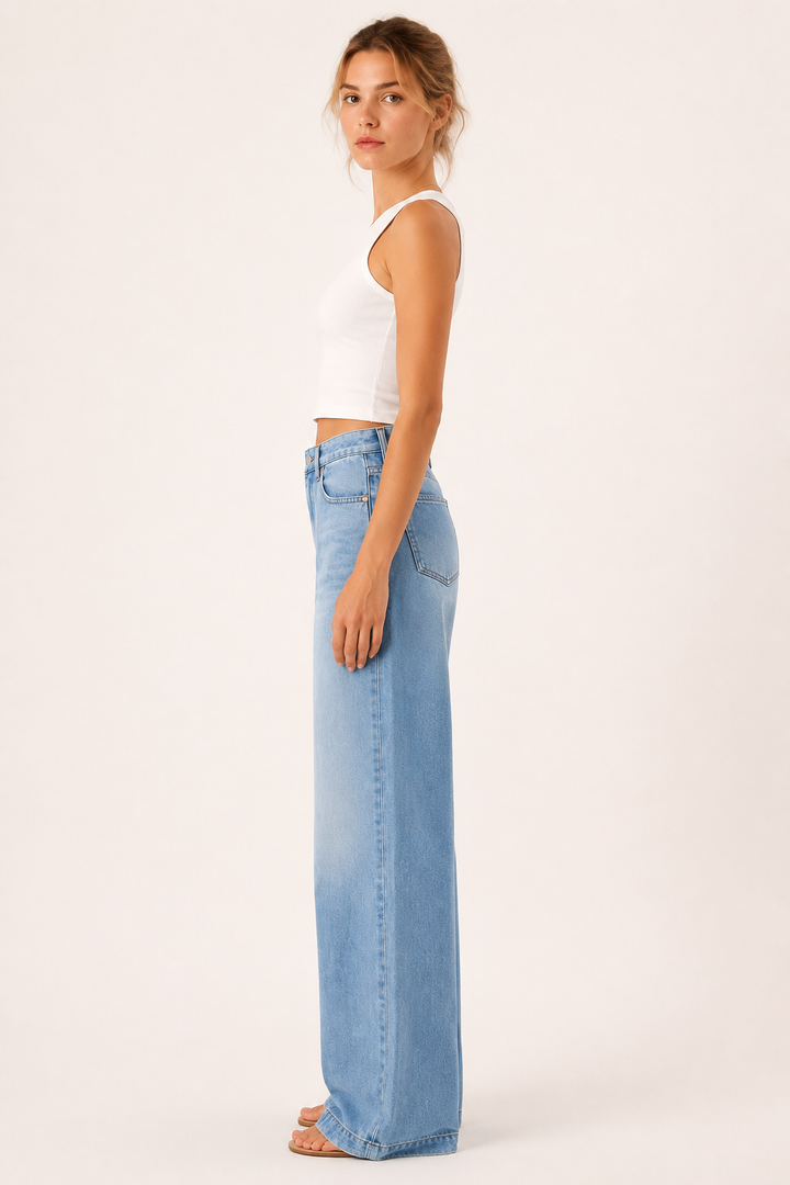 Stijlvolle blauwe dames baggy jeans voor lente/zomer. Met hoge taille en wijde pijpen voor een moderne, casual look.