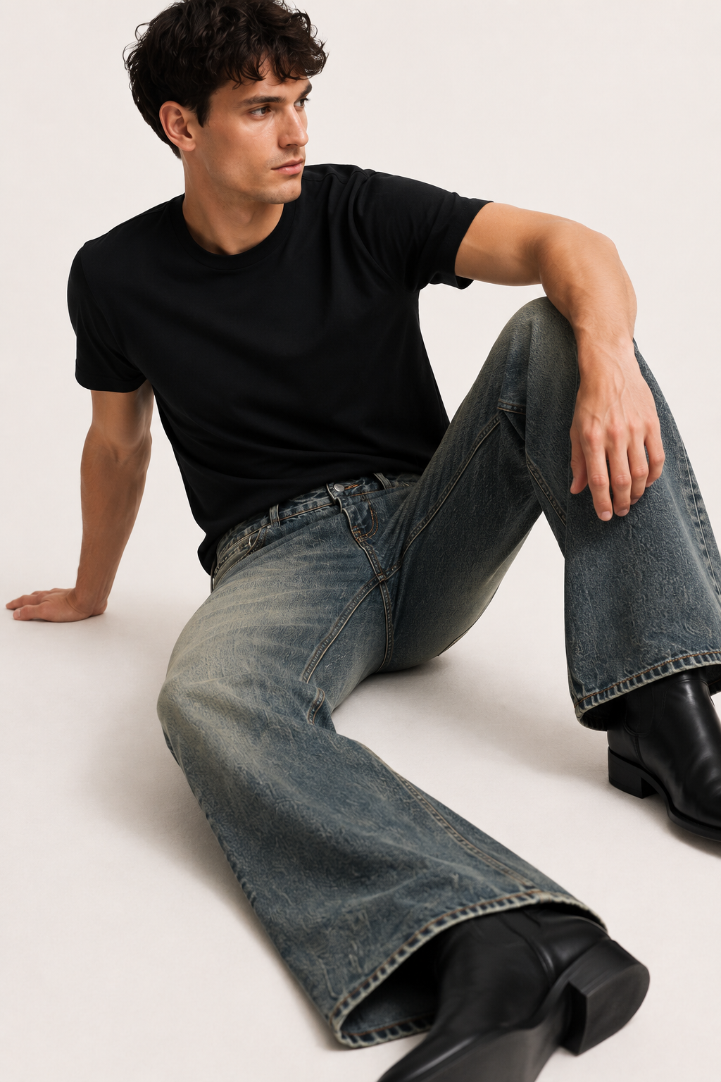 Trendy heren slim-fit flare jeans in retro vintage blauw. Een must-have mannenmode denim broek.