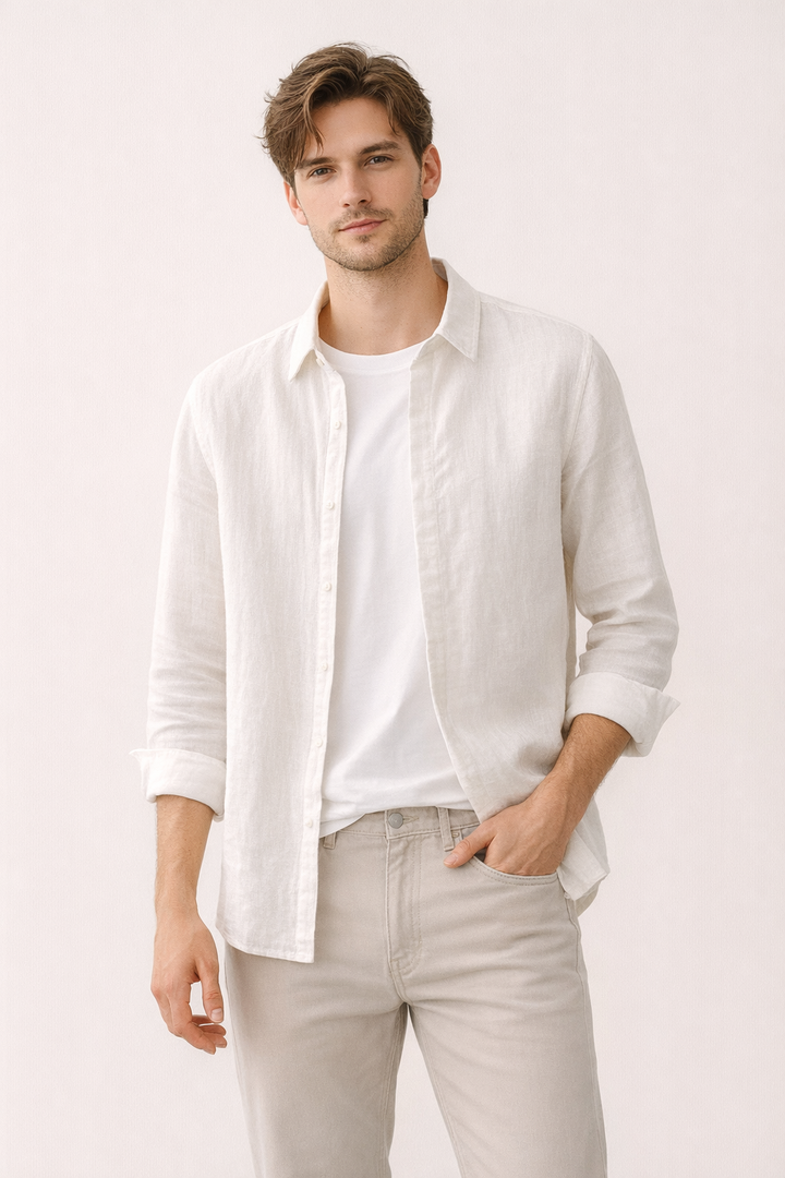 Comfortabel heren zomeroverhemd met lange mouwen, ideaal voor casual gelegenheden en warme dagen.