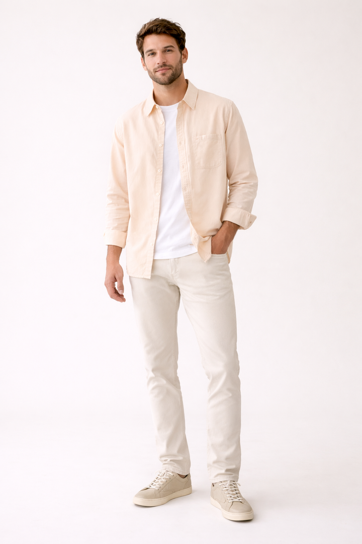 Heren button-down shirt met lange mouwen voor lente/zomer. Effen casual overhemd, comfortabel en stijlvol.