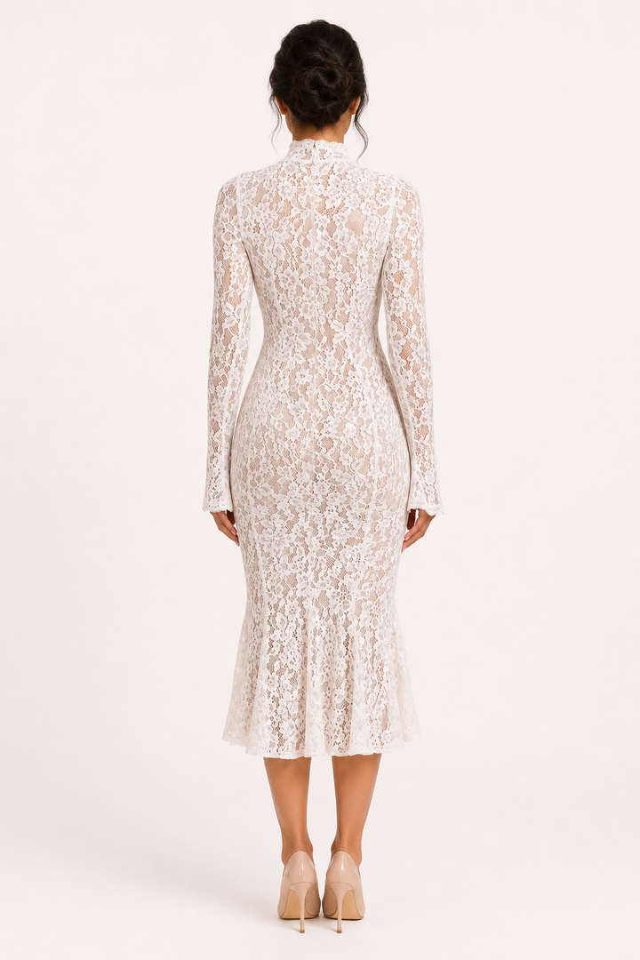 Stijlvolle bloemen midi-jurk voor dames, perfect als cocktailjurk of feestjurk met elegante hoge hals.