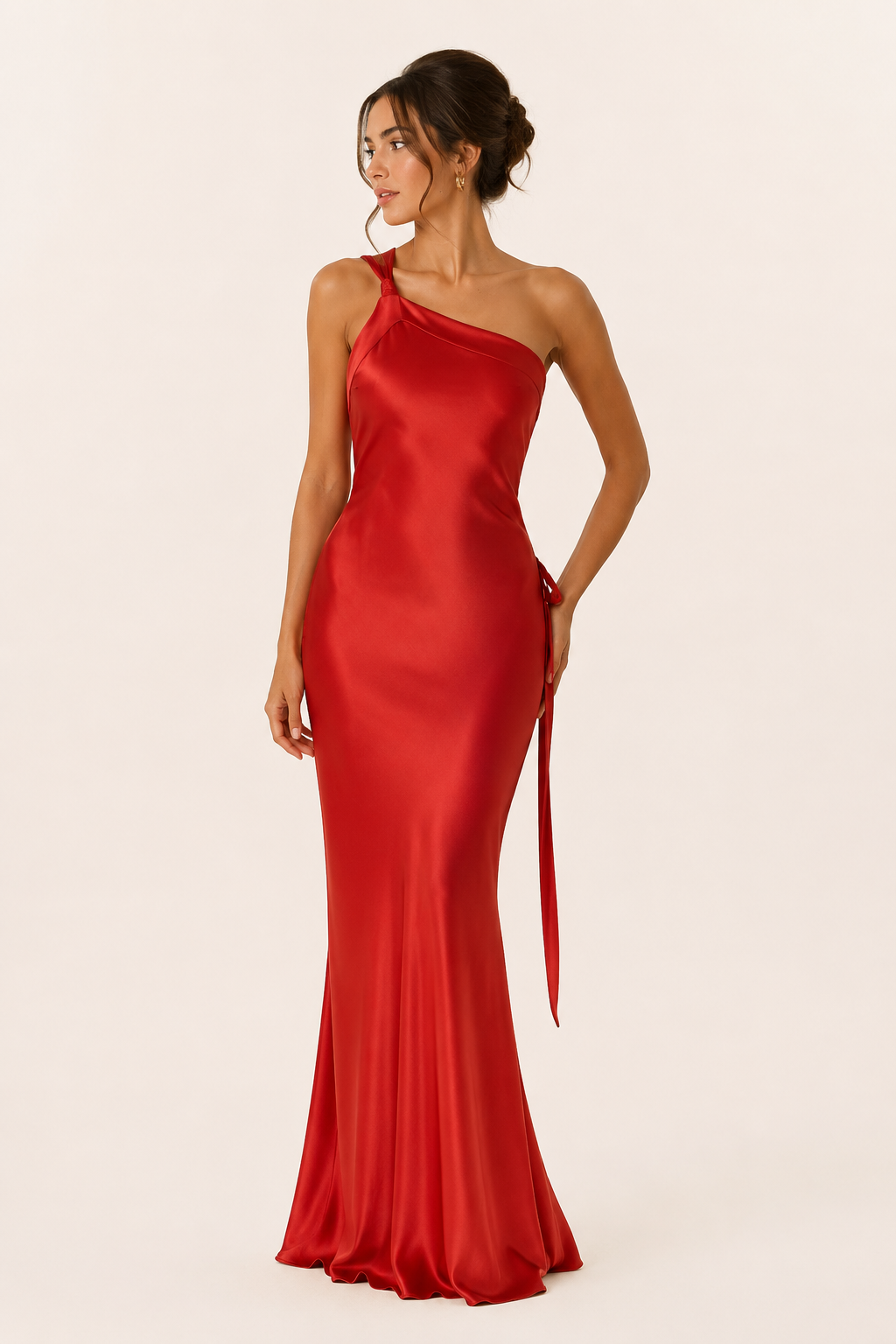 Levendige gele asymmetrische one-shoulder maxi jurk, een elegante keuze voor elke feestelijke gelegenheid.