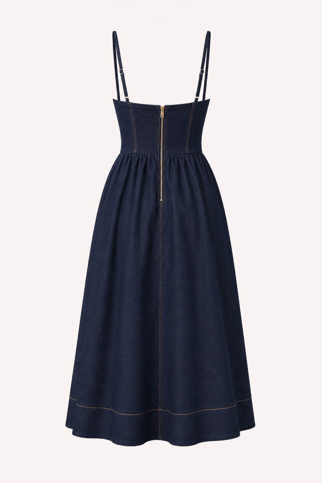 Comfortabele marineblauwe midi jurk voor vrouwen, met een elegante sweetheart halslijn en perfecte pasvorm.