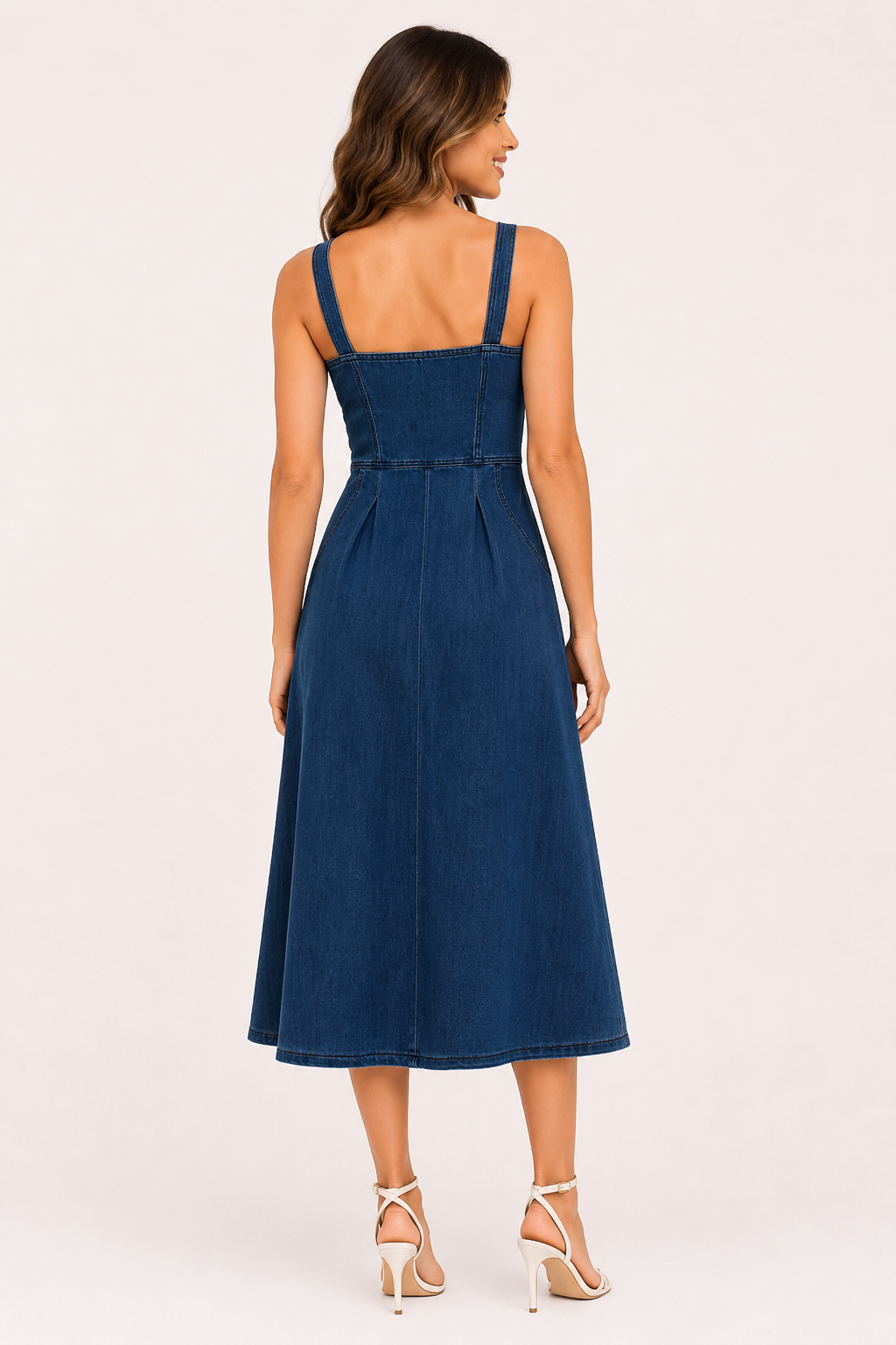 Stijlvolle en comfortabele midi-jurk voor dames, met brede bandjes. Een elegante zomerjurk.
