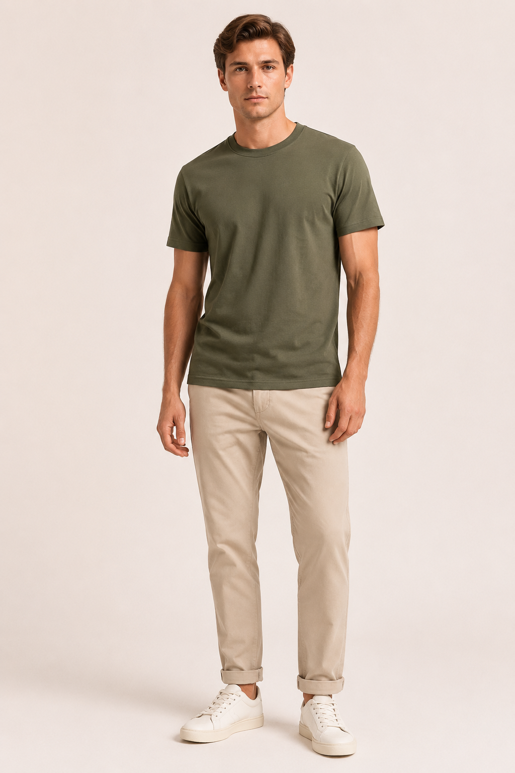 Effen comfortabel heren T-shirt met ronde hals, getailleerd voor een perfecte pasvorm en dagelijkse stijl.