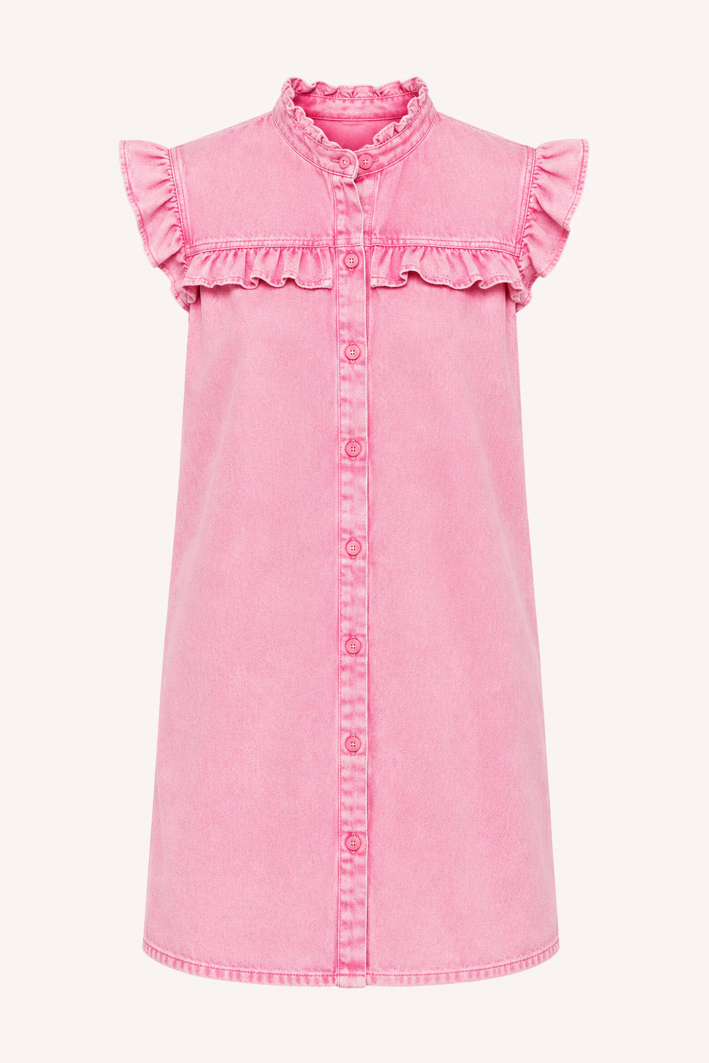 Witte korte casual dames jurk met ruches en knoopsluiting, perfect voor de zomer.