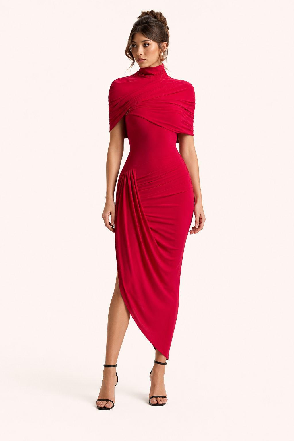 Elegante dames midijurk met coltrui, perfect voor speciale gelegenheden en feestjes.