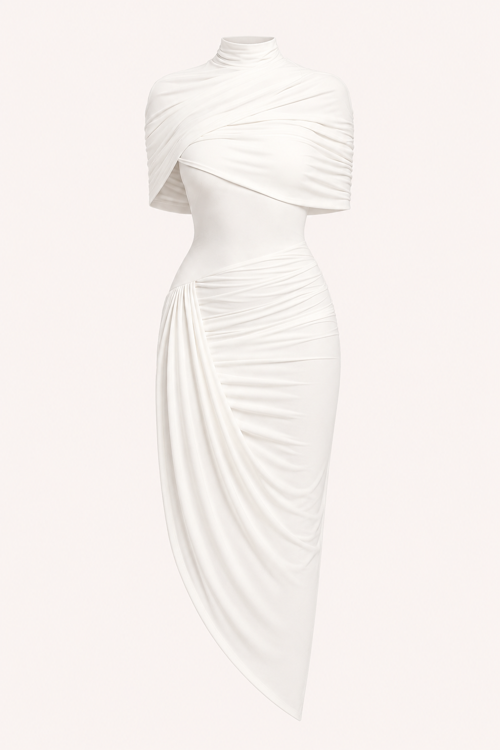 Klassieke dames elegante midijurk met hoge coltrui, geschikt voor diverse speciale gelegenheden.