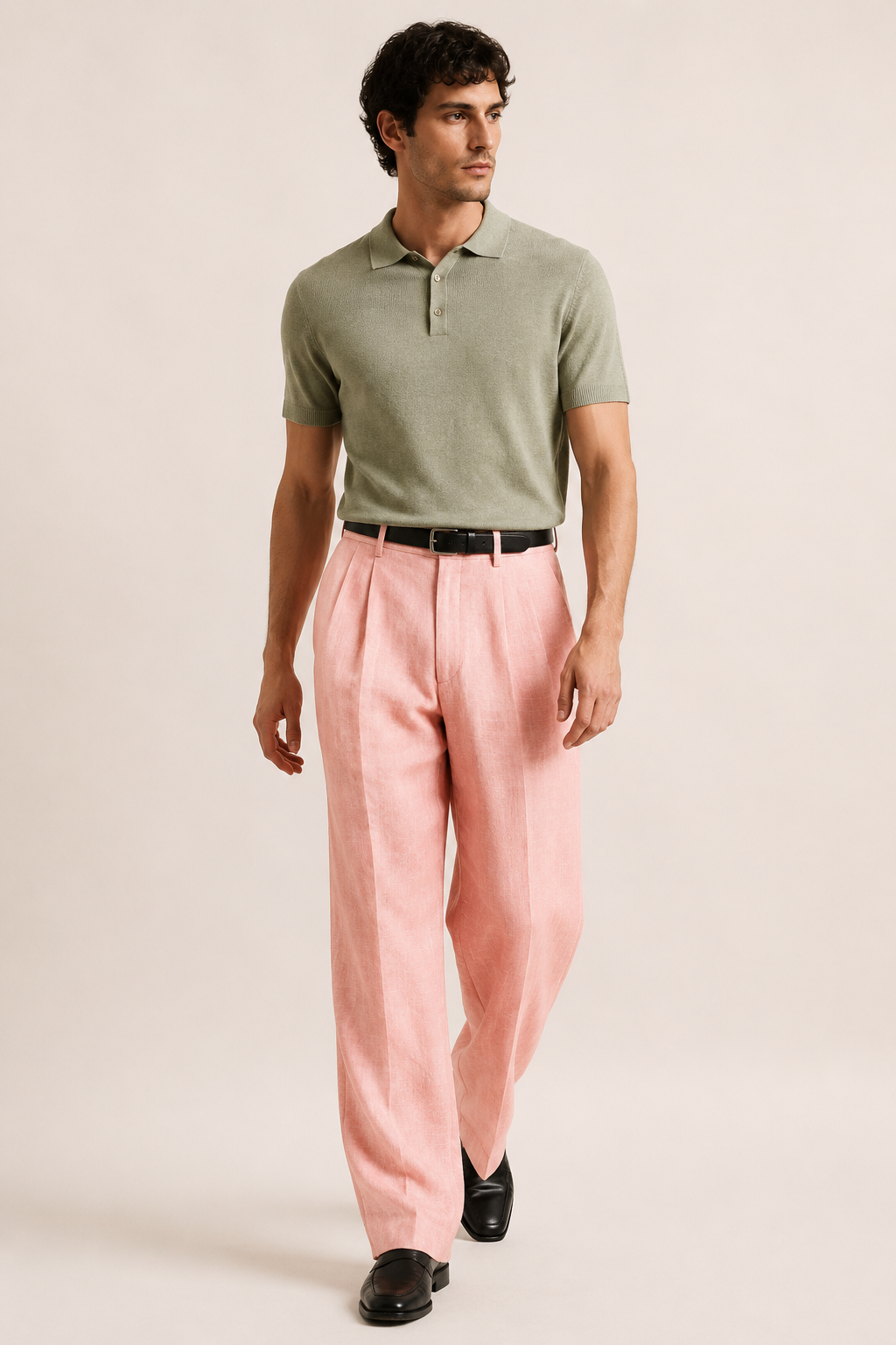 Stijlvolle rosa heren plooibroek met rechte pasvorm en dubbele plooien, veelzijdig voor casual kleding.