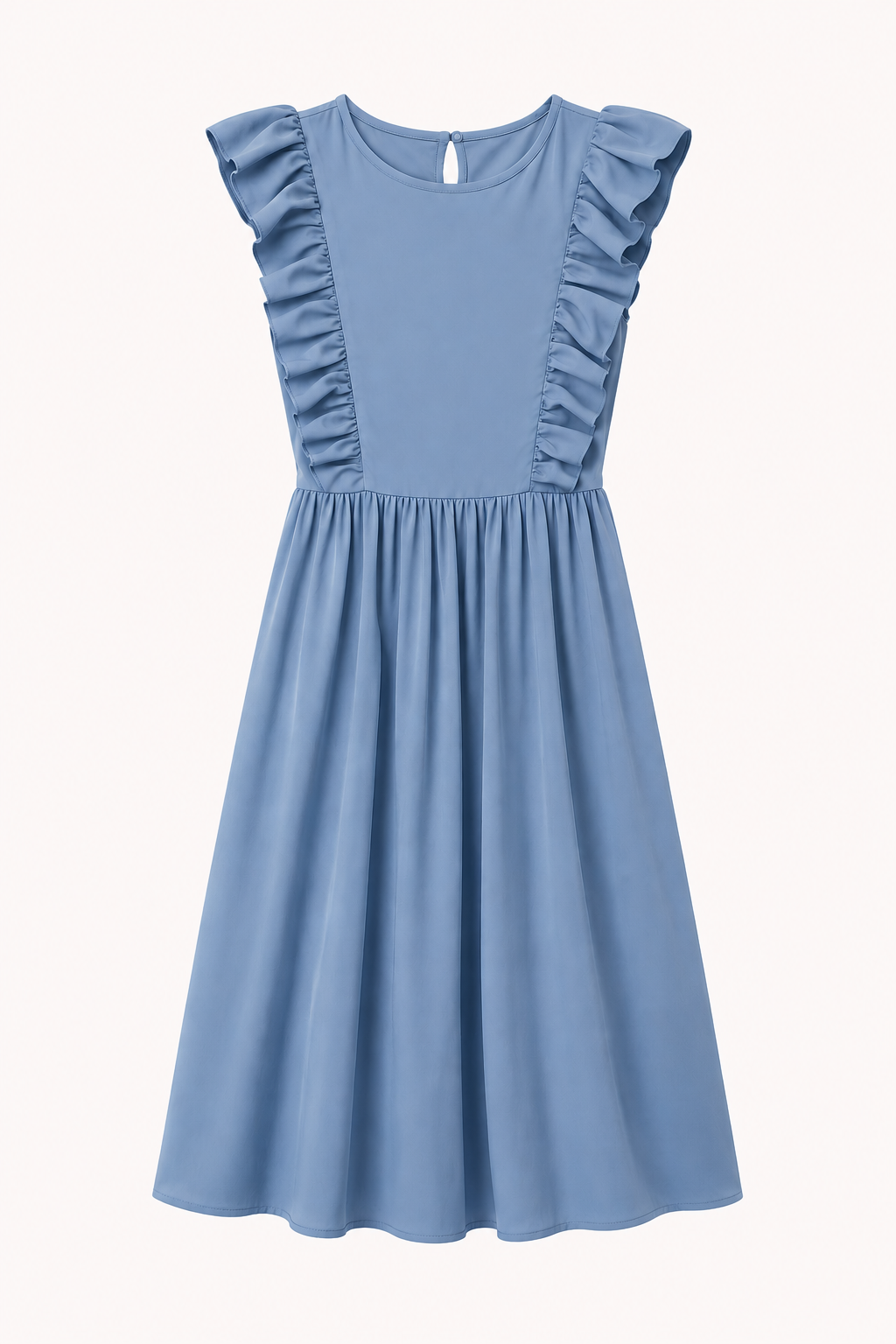 Prachtige lange jurk met ruches en wijde rok, een elegante en veelzijdige toevoeging aan dameskleding.