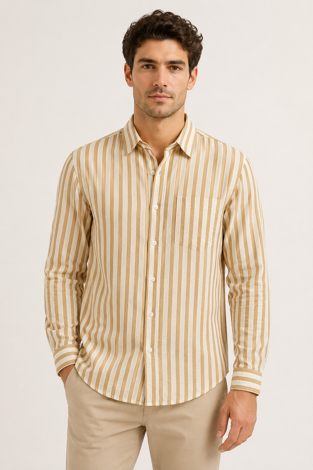 Heren relaxed fit gestreept overhemd, lente/zomer. Comfortabele, stijlvolle casual top voor diverse gelegenheden.
