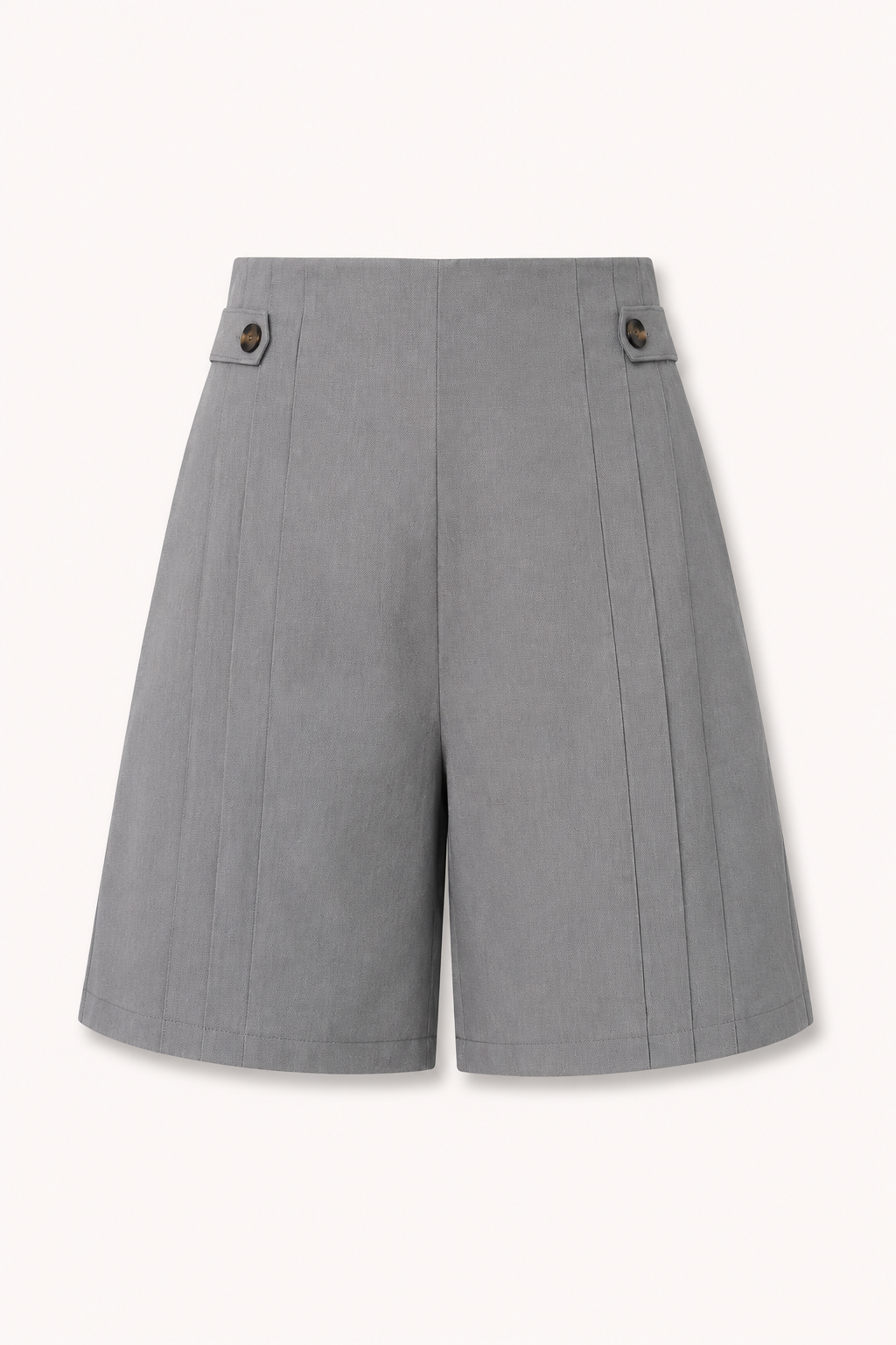 Comfortabele high waist dames shorts met knoopsluiting en wijde pijpen, perfect voor warme zomerdagen.