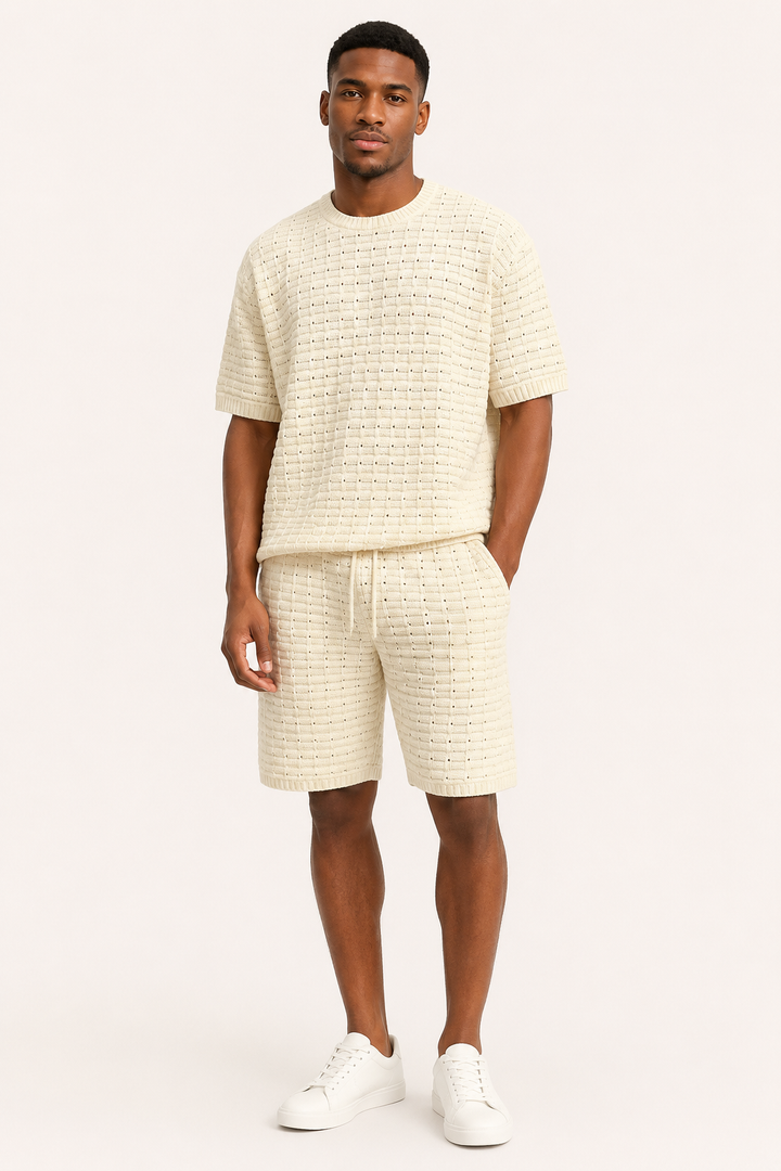 Praktische herenset zomer: luchtig T-shirt en ademende short voor warme dagen en comfort.