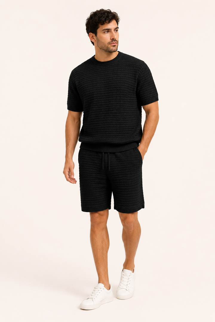 Lichtgewicht herenset T-shirt & short, ideaal voor vakantie, strand en zomerse vrije tijd.