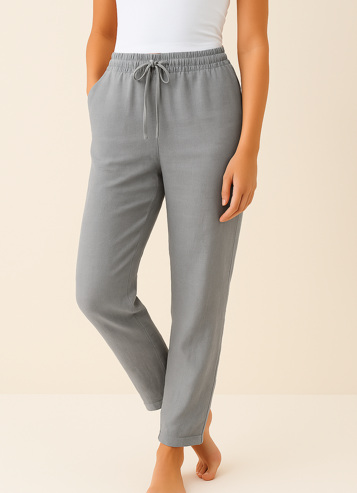 Modieuze damesbroek met linnenlook van polyester, een comfortabele regular fit vrijetijdsbroek.
