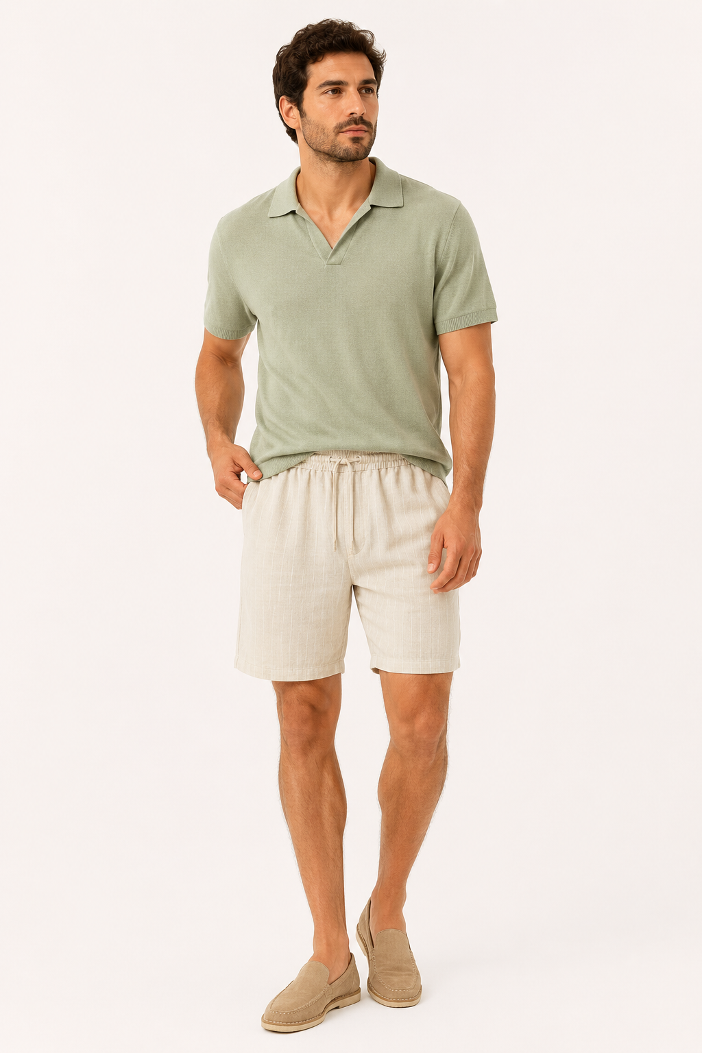 Close-up van het trekkoord en de elastische taille van de heren casual short.