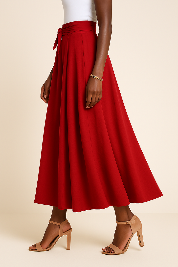 Moderne Hoymans dames A-lijn zomerrok rood, met strikdetail en hoge taille voor een comfortabele pasvorm.