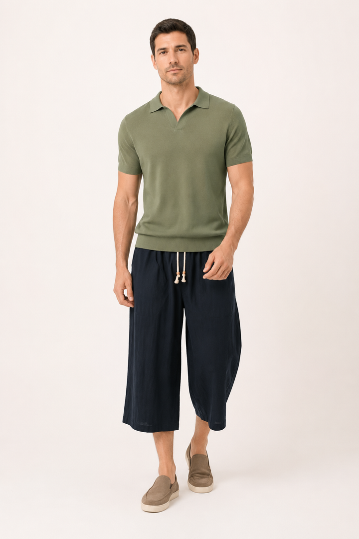 Relaxte heren zomerbroek met comfortabele pasvorm, cropped pijpen en verstelbaar trekkoord. Perfect voor casual.