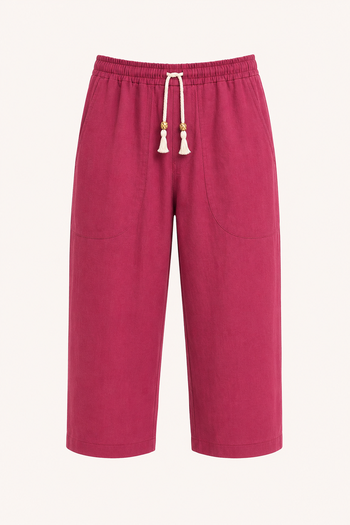 Ademende heren zomerbroek, cropped pijpen. Met trekkoord en elastische taille voor casual en comfortabele look.
